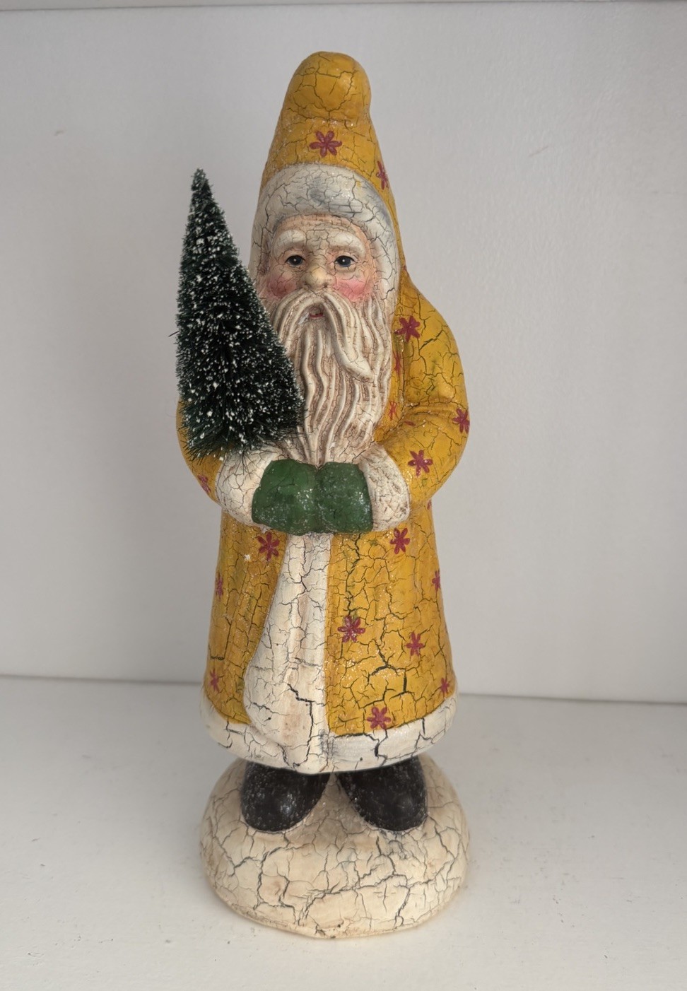 Vintage Lord & Taylor Yellow Crackle Belsnickel Santa 13.25” Christmas Decor