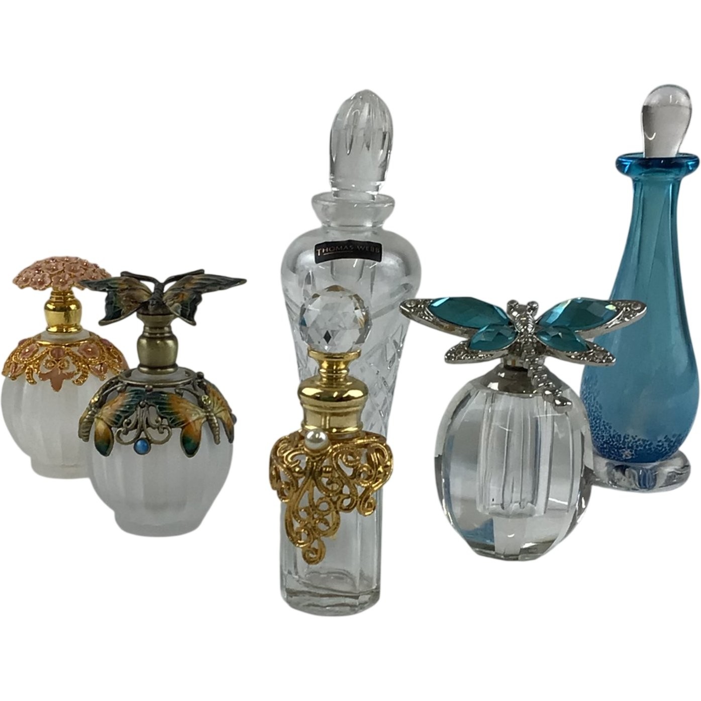 Six Collectable Glass Perfume Bottles Butterfly Dragonfly Designs Thomas Webb