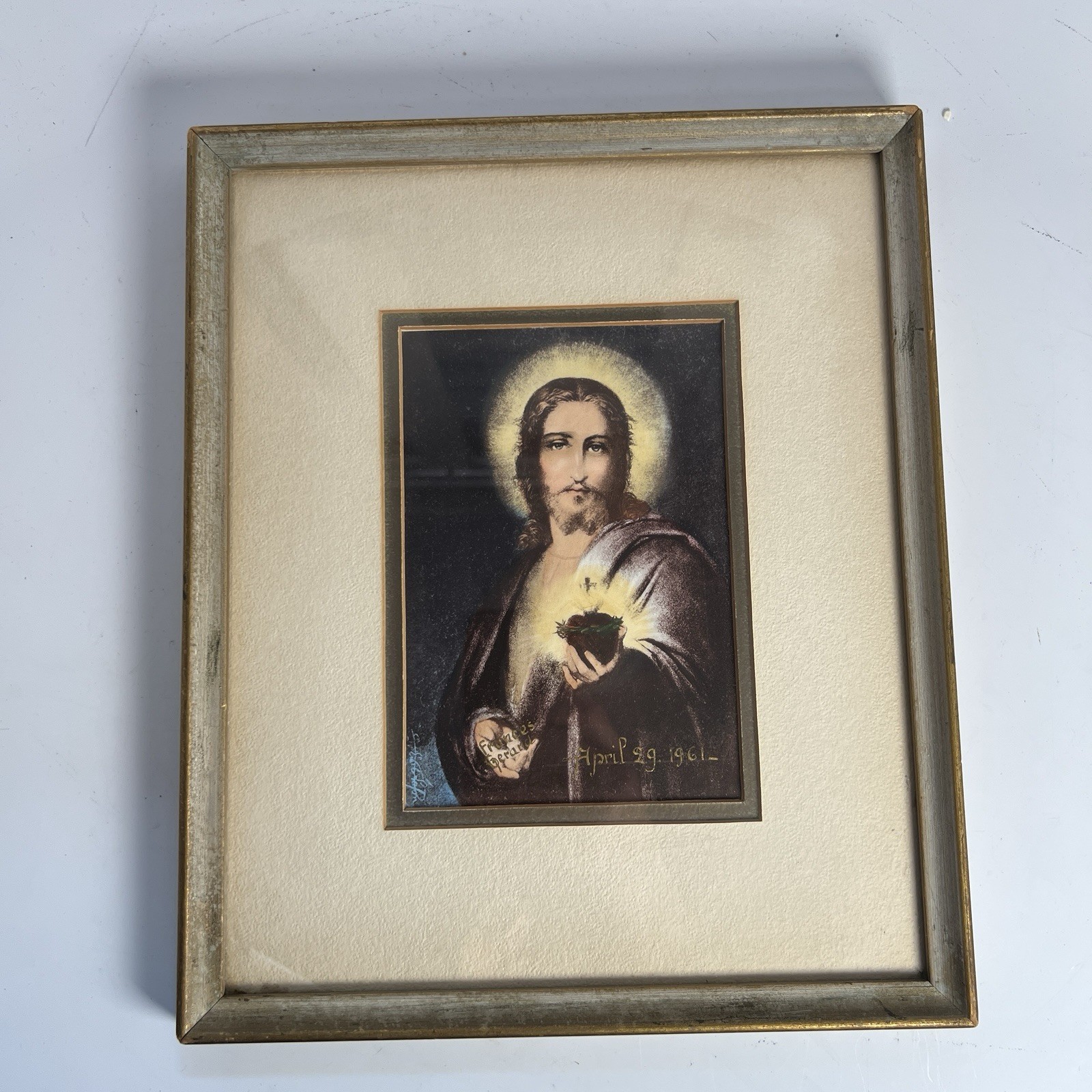 Vintage Sacred Heart Of Jesus 1961 Framed Print Frances Gerard 12x9