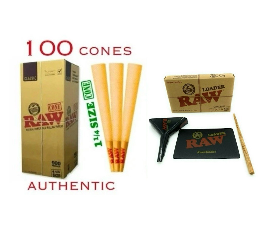 RAW 1 1/4 size pre rolled cone AHTHENTIC  + raw 1/4 size cone loader