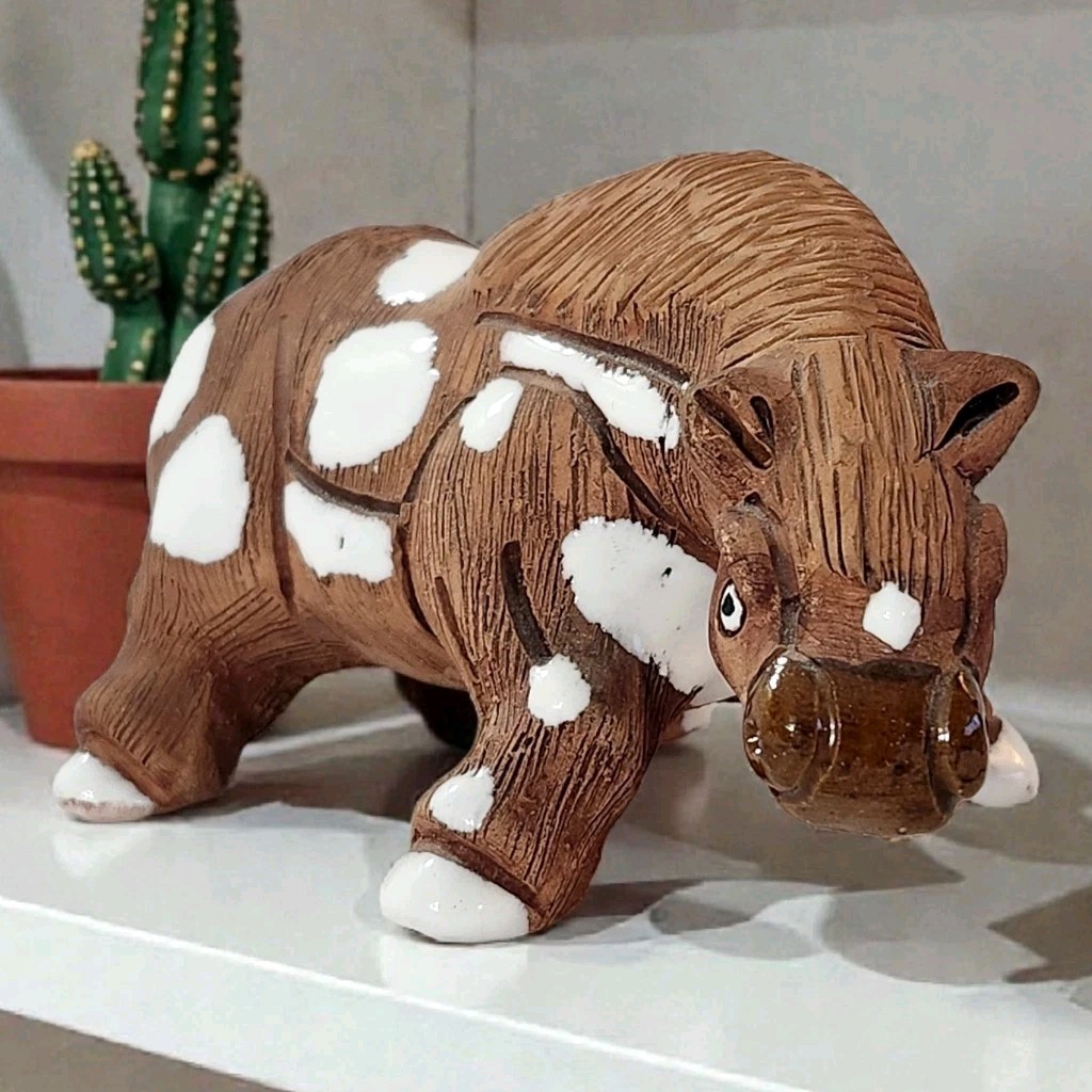 Vtg Handmade Horse Pottery Figurine Paint Pinto Buck Teeth Casals Of Peru 3\