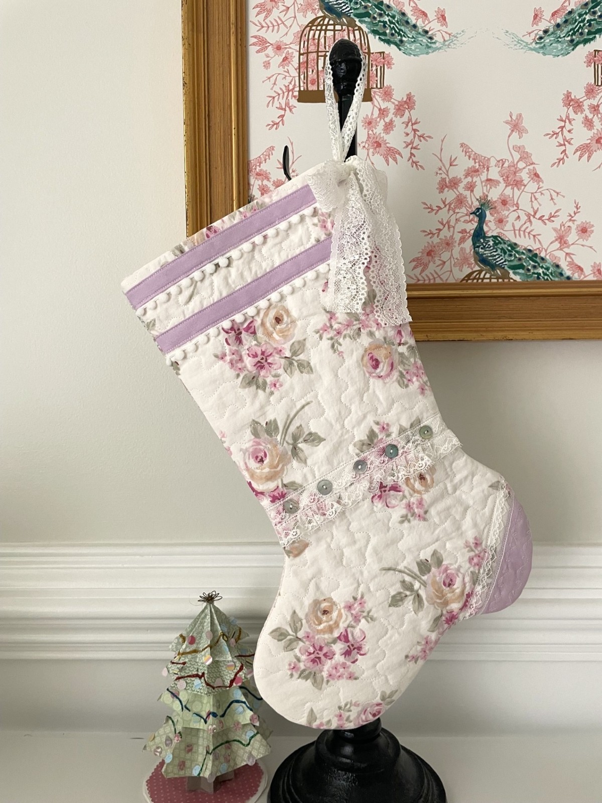 NEW CHRISTMAS STOCKING made w/RACHEL ASHWELL Simply Shabby Chic PiNK ROSE fabri NEW CHRISTMAS STOCKING made w/RACHEL ASHWELL Simply Shabby Chic PiNK ROSE fabri