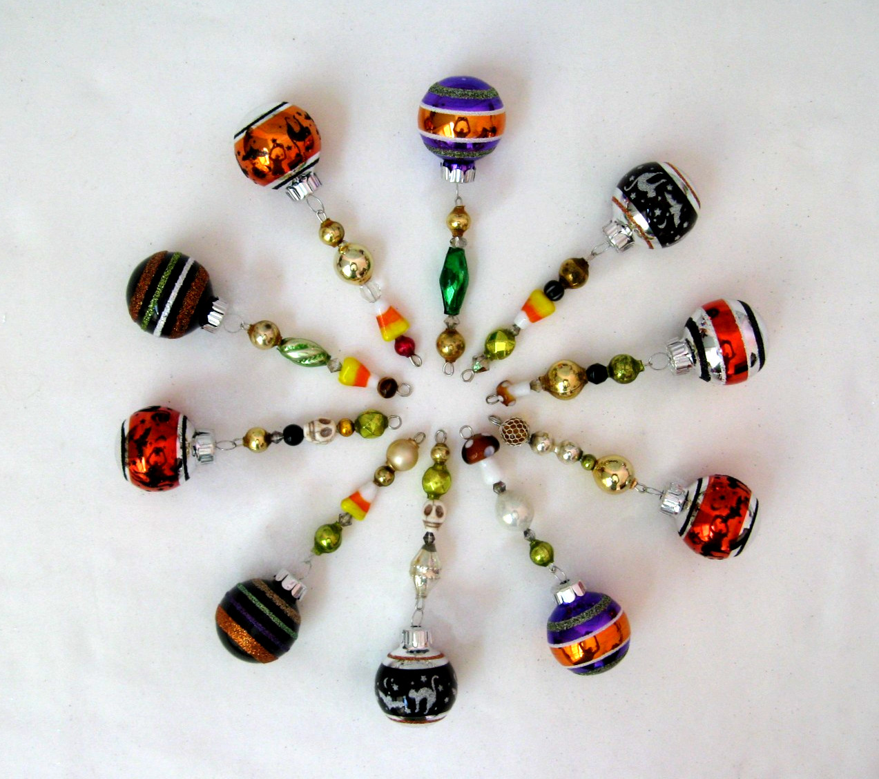 🎃10 Radko Shiny Brite VTG Mercury Glass Bead HALLOWEEN Icicle Garland ORNAMENTS