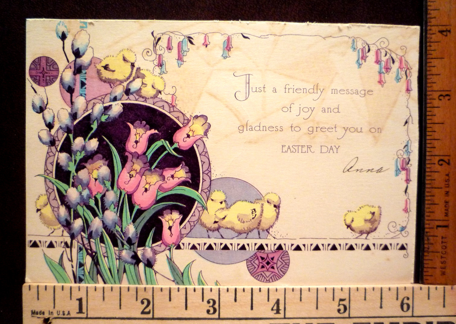 Antique 1880 - 1920 Era - Easter Greeting Card Flowers & Baby Chicks - Embossed