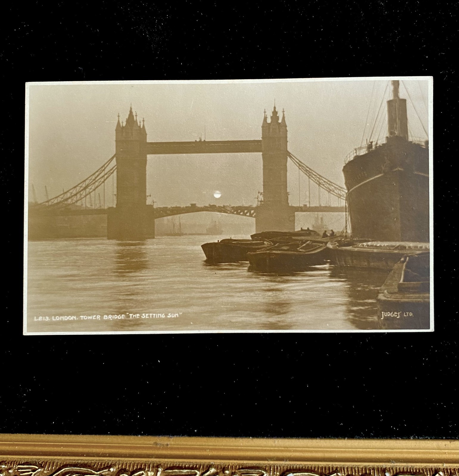 Antique RPPC London Tower Bridge Setting Sun Postcard Judges L 213 Silhouette