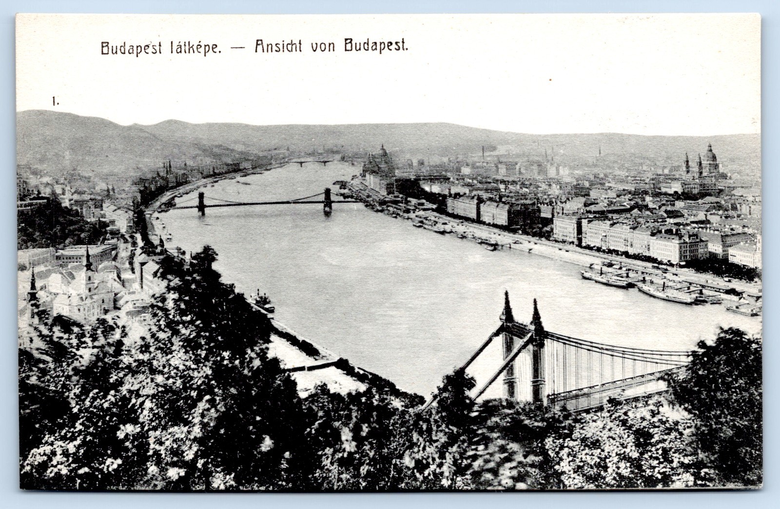 Vintage Budapest Hungary Danube River Chain Bridge City View Postcard Unused