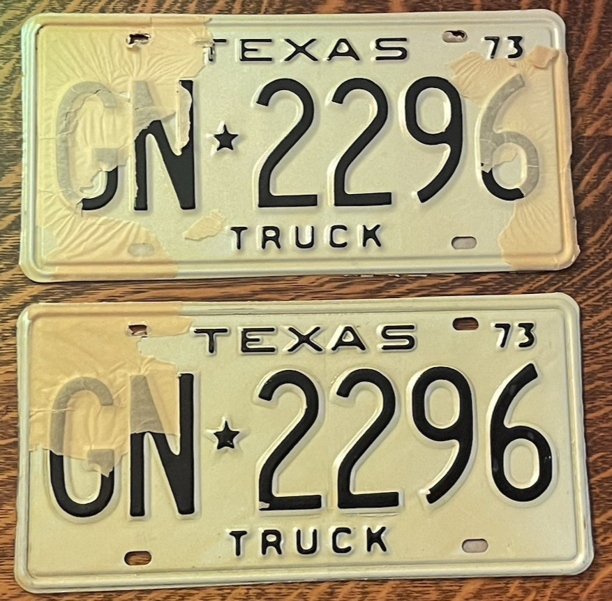 ***NEW** 1 PAIR 1973 TEXAS TRUCK LICENSE PLATE~ GN*2296~ ORIGINAL PAINT