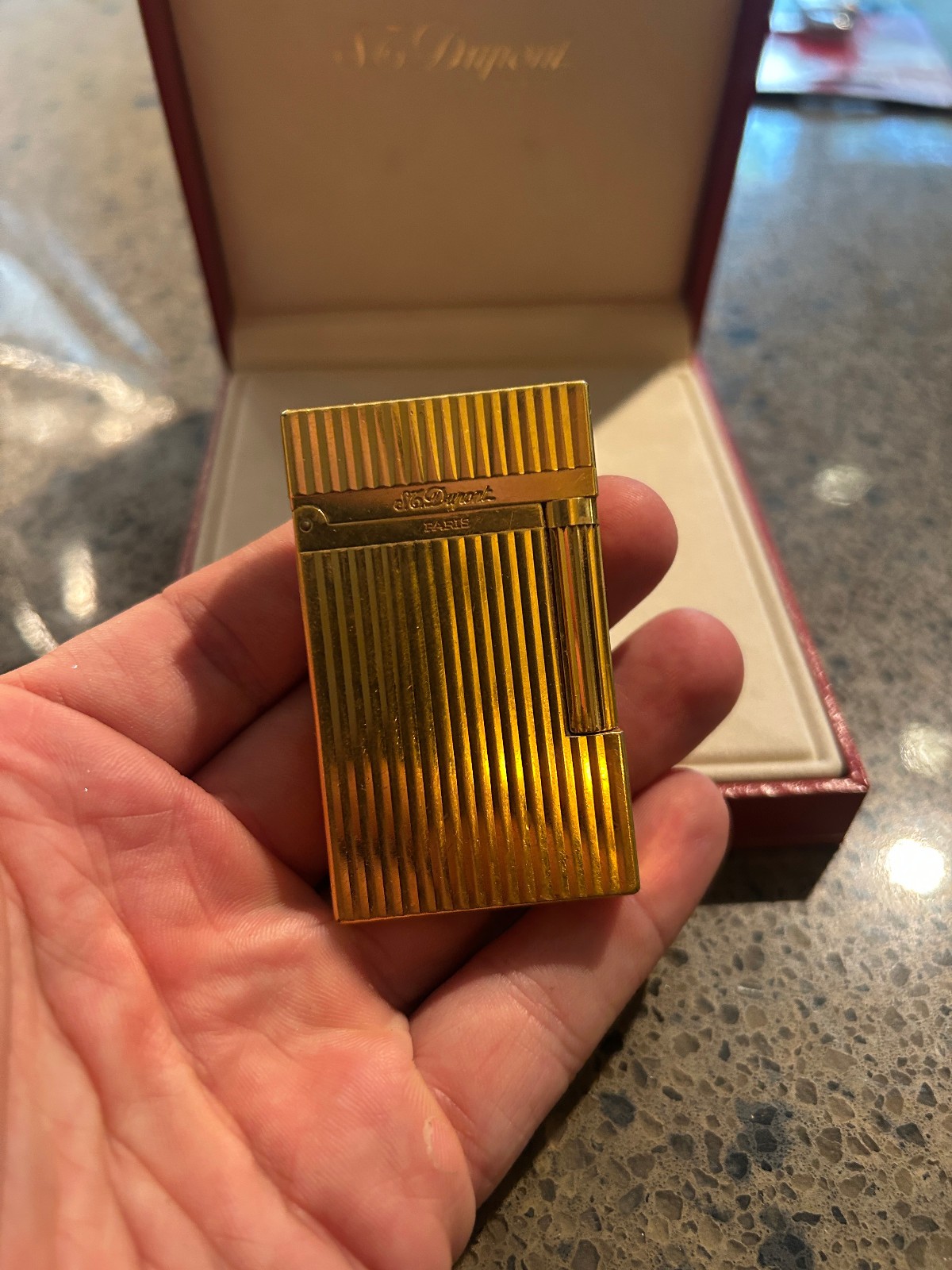 S.T. Dupont Paris Ligne 1 Gold Plated Lighter w/ Box Made in France VTG