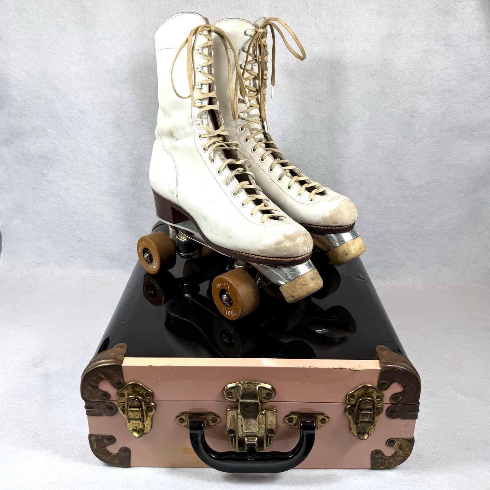 Vtg Roller Skates Riedell Womens Size 7 Antique Sure-Grip 5 Plate &Fo-Mac w/Case