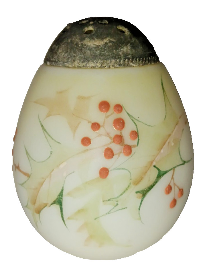 Antique Vtg Mt Mount Washington Glass Egg Salt Pepper Sugar Shaker Xmas Holly #1