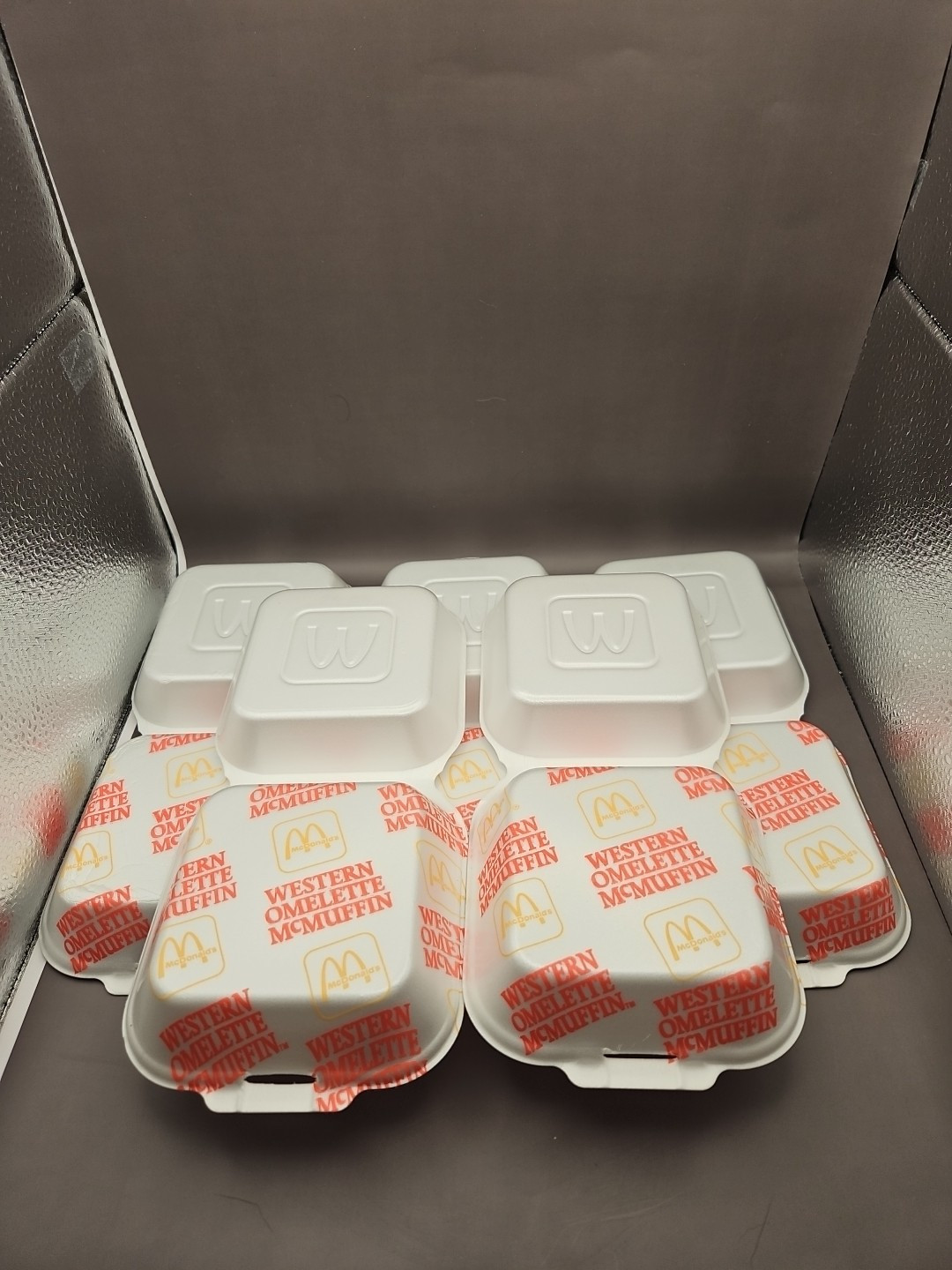 Five Vintage 1990 Mcdonald\'s Styrofoam Containers Western Omelette McMuffin