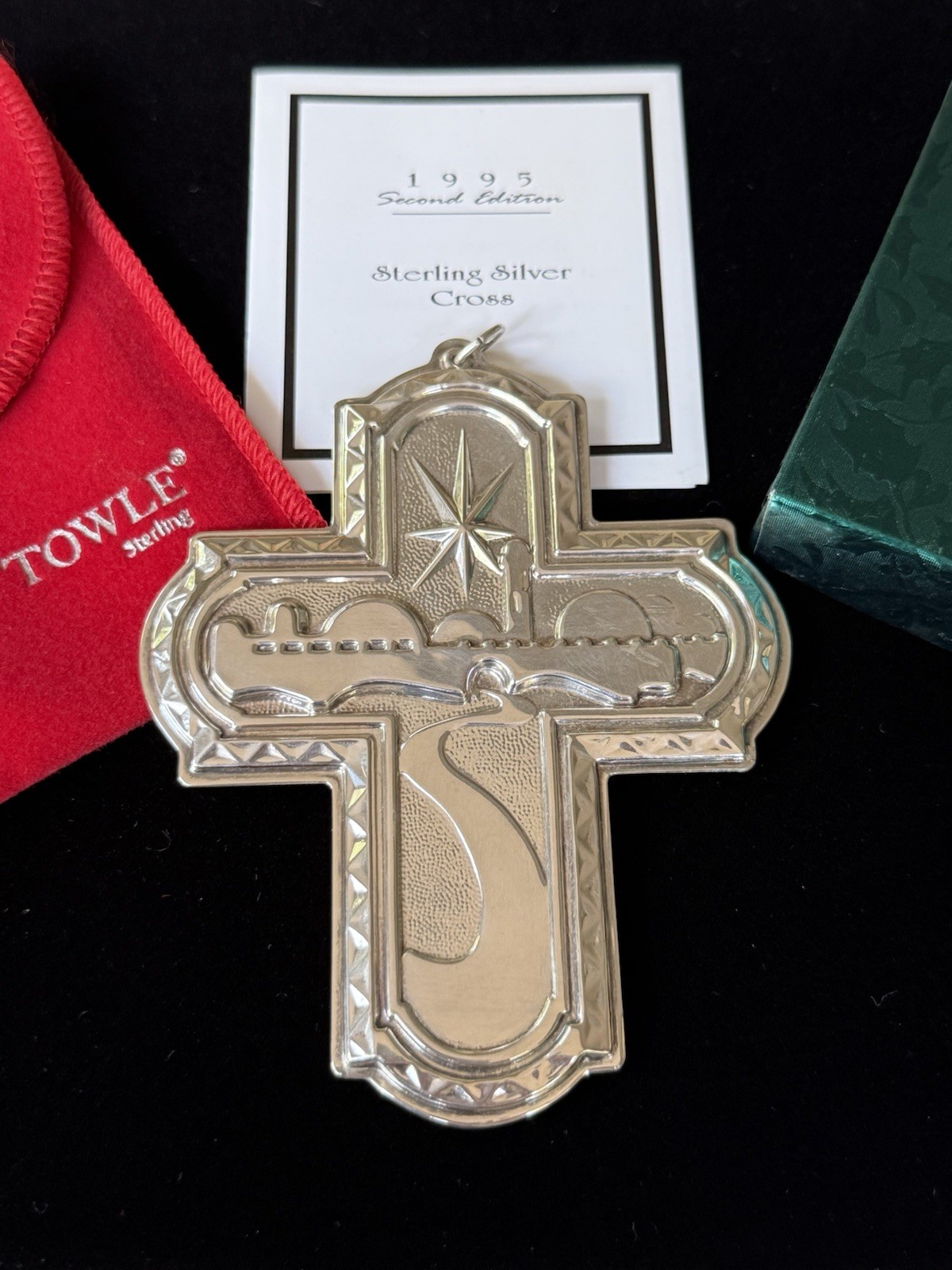 1995 TOWLE 2nd Edition Sterling Silver Christmas Cross Ornament Pendant w/Box