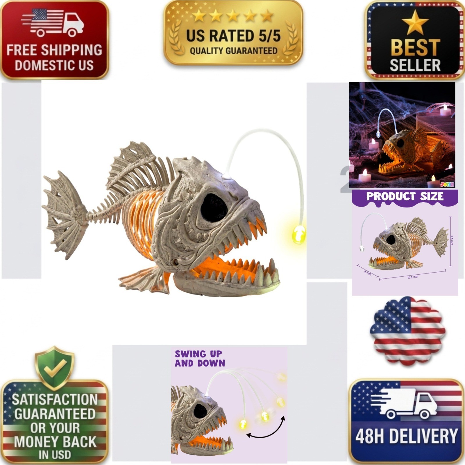 JOYIN Halloween Skeleton Lantern Fish LED Eye Bones Prop Decoration JOYIN Halloween Skeleton Lantern Fish LED Eye Bones Prop Decoration
