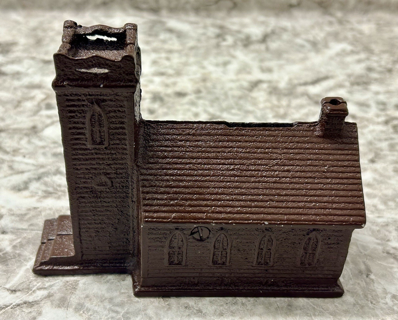 Vintage Cast Metal Little Brown Church In The Vale Still Bank Screw Together