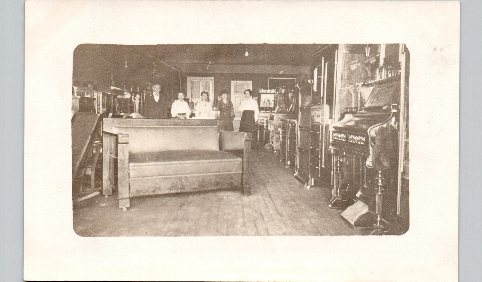 FURNITURE STORE INTERIOR c1910 postcard real photo rppc shop workers