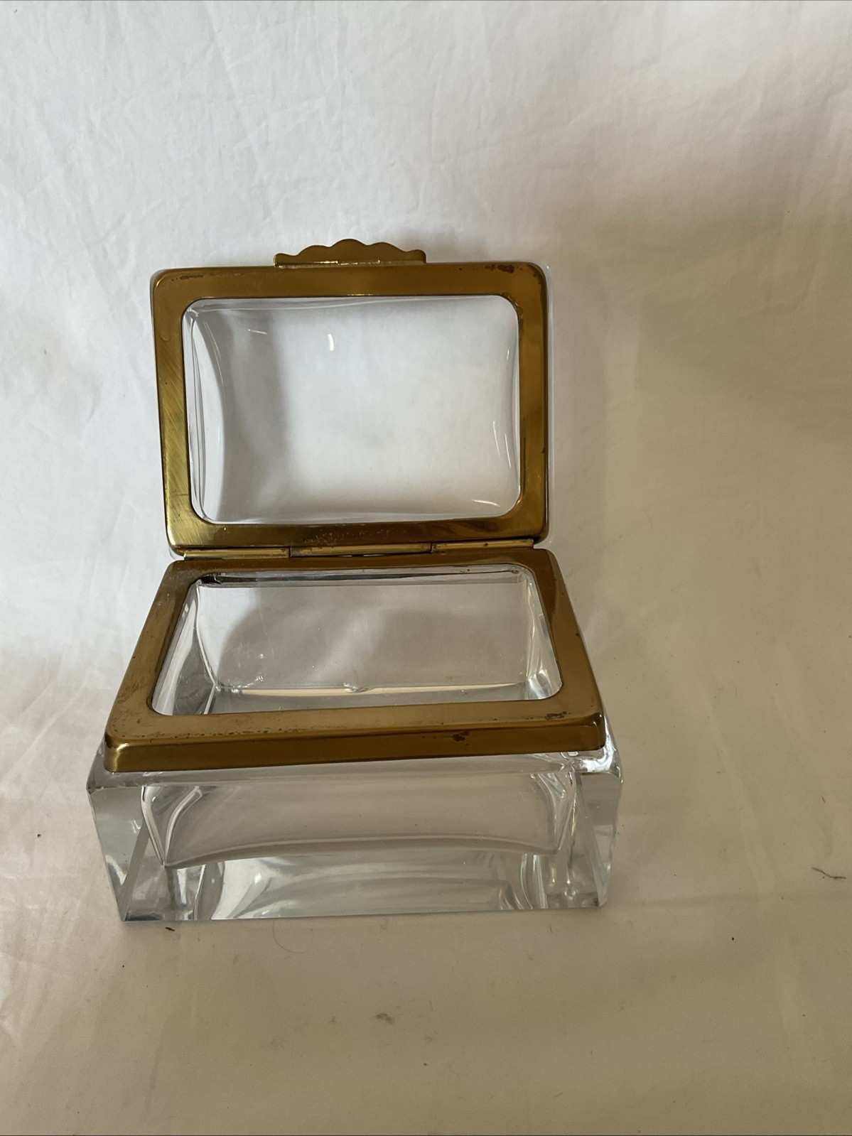 Vintage Murano Clear Glass Gold Trimmed Trinket Box Small Chip On Bottom 4 X 3