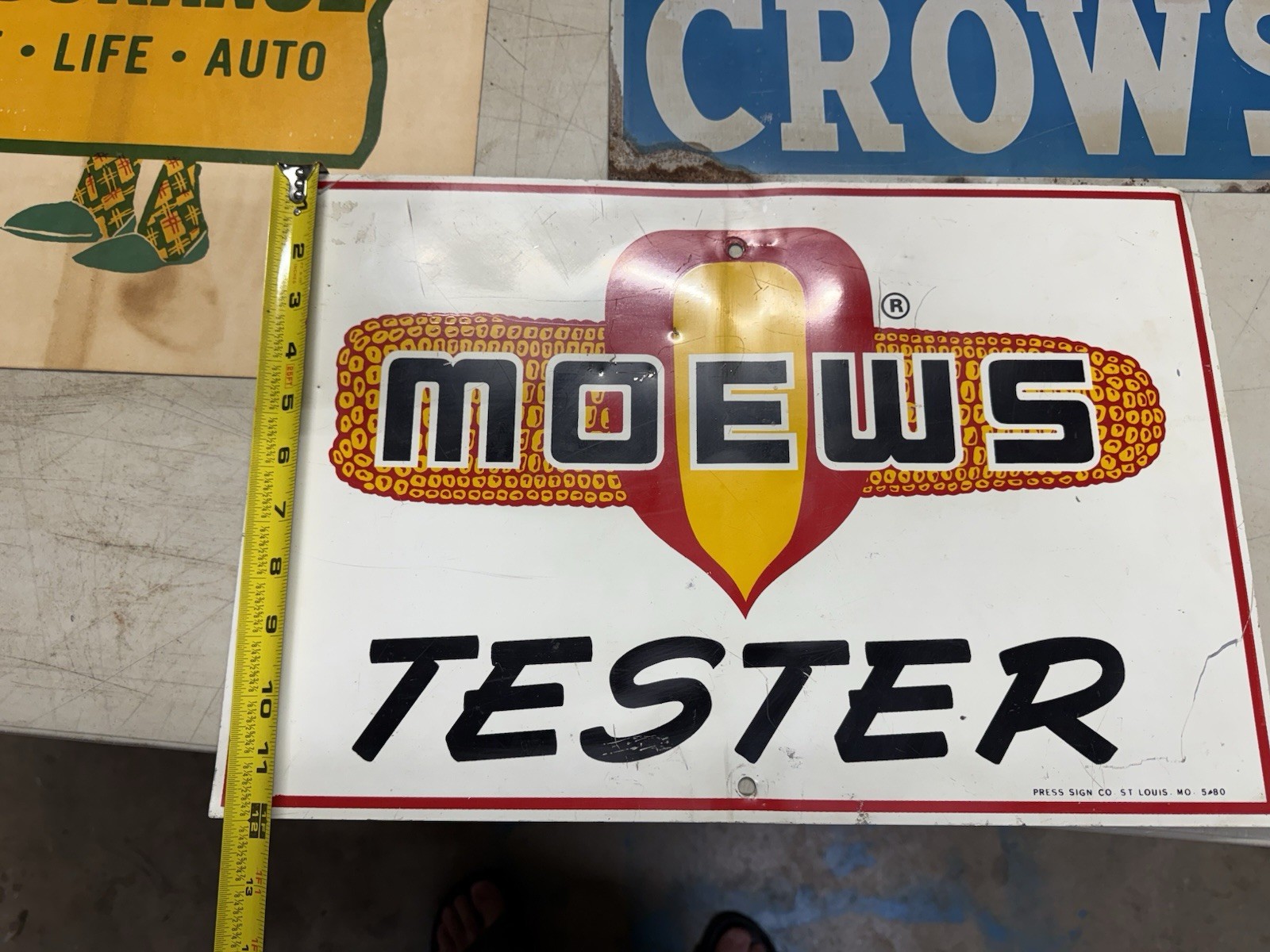 MOEWS TESTER FIELD CORN Metal SIGN 12\ MOEWS TESTER FIELD CORN Metal SIGN 12\