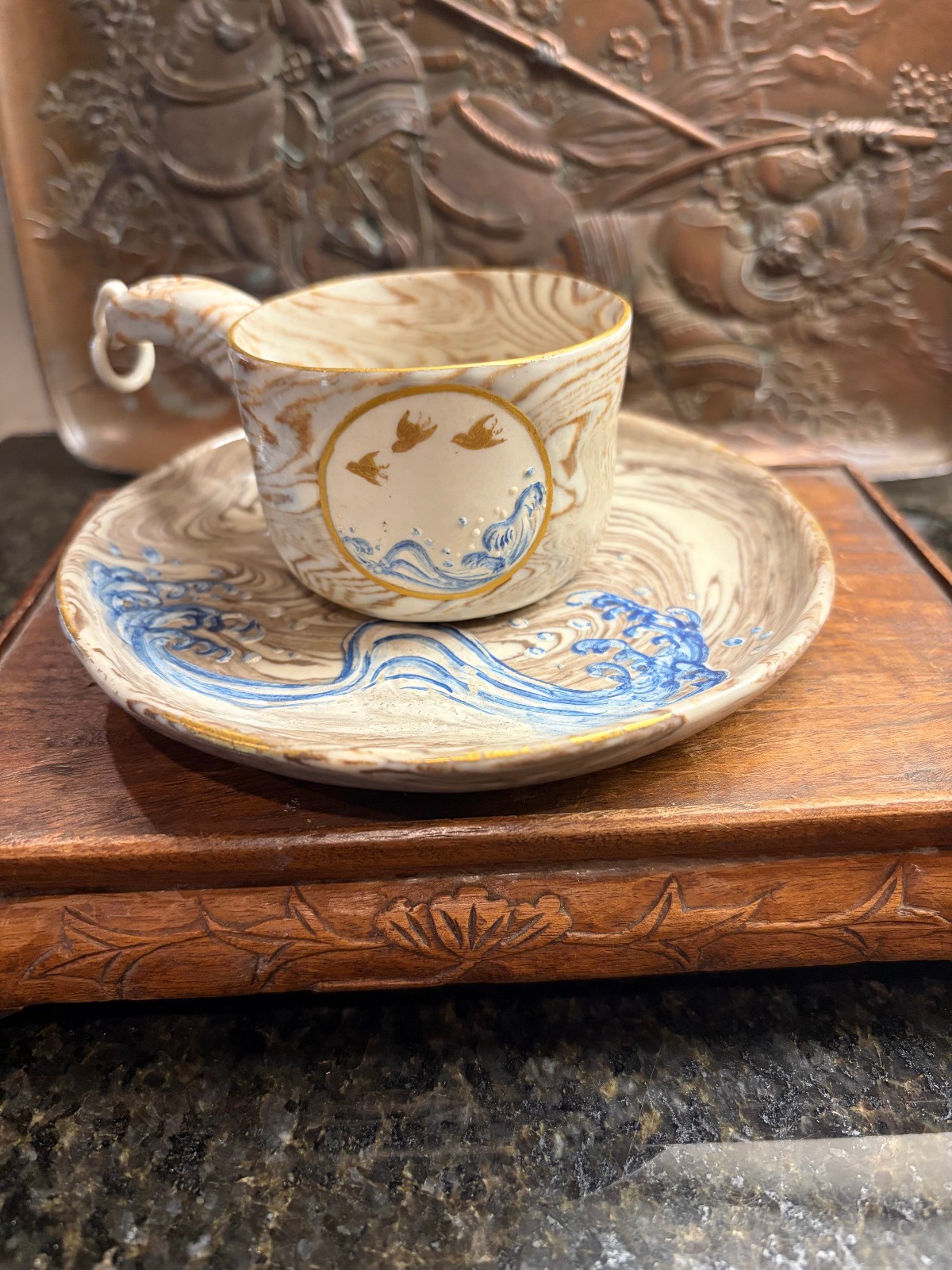 Antique Japanese Banko Ware Teacup Saucer Set