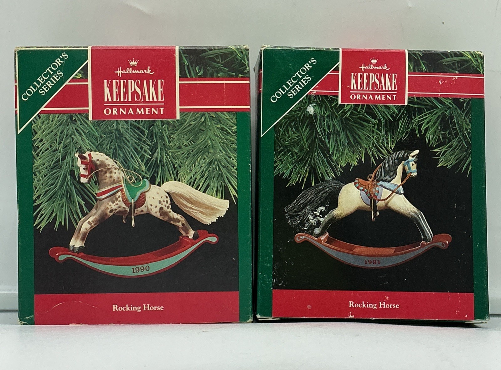 1990 & 1991 Hallmark Rocking Horse Lot of 2 Ornaments - 