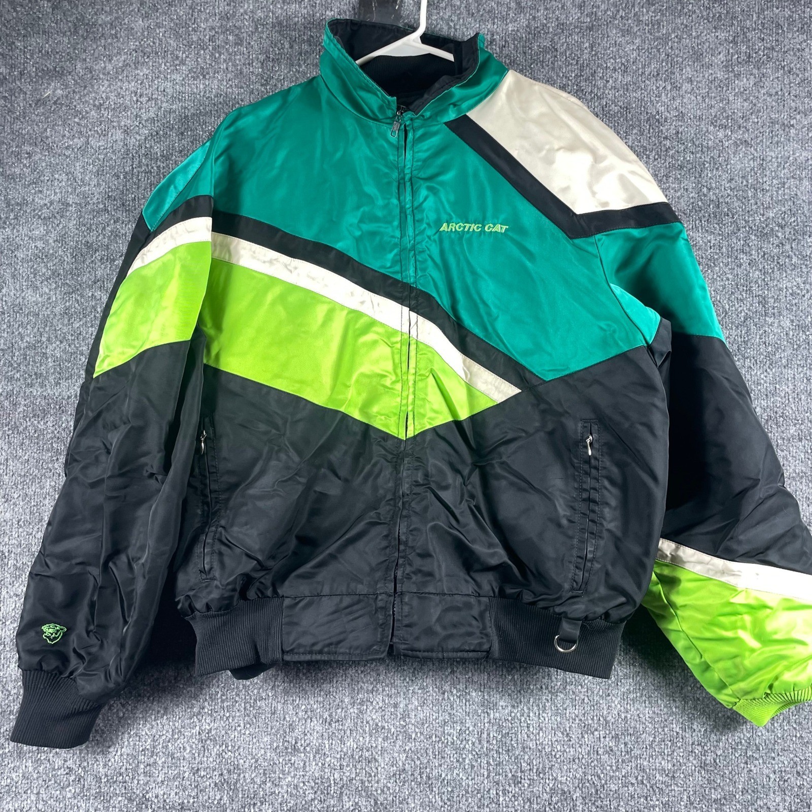 VTG Arctic Cat Jacket Mens Large Green Black Snowmobile Racing Arcticwear 90s
