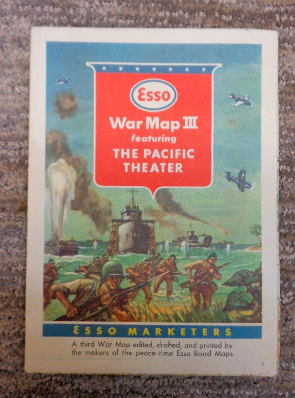 WWII ESSO WAR MAP III FEATURING THE PACIFIC THEATER JAPAN GAS OIL ROAD US