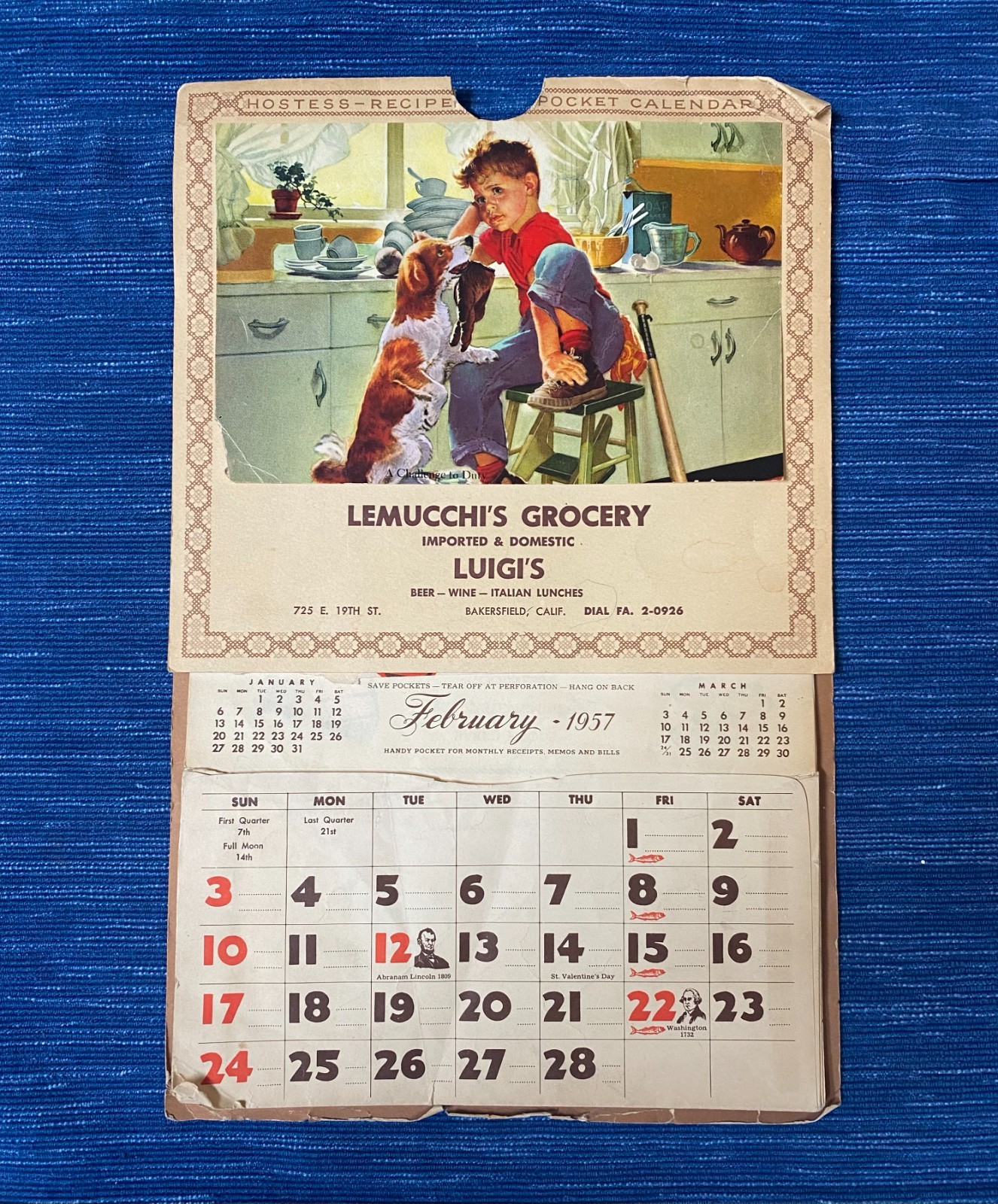 1957 Lemucchi\'s Grocery Luigi\'s Restaurant Bakersfield CA Advertising Calendar