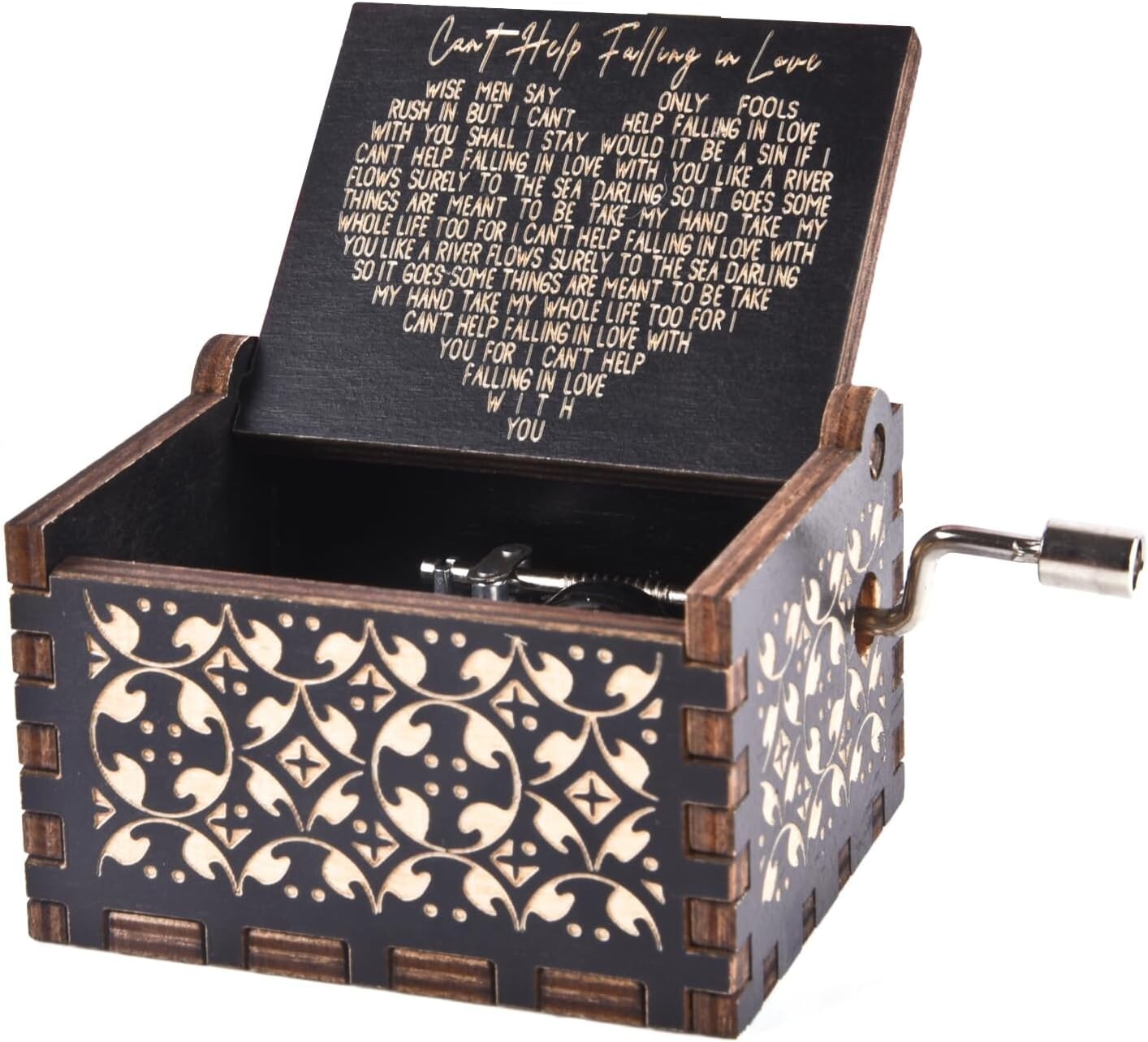 Can't Help Falling in Love Wood Music Box, Antique Engraved Musical Boxes Cas...