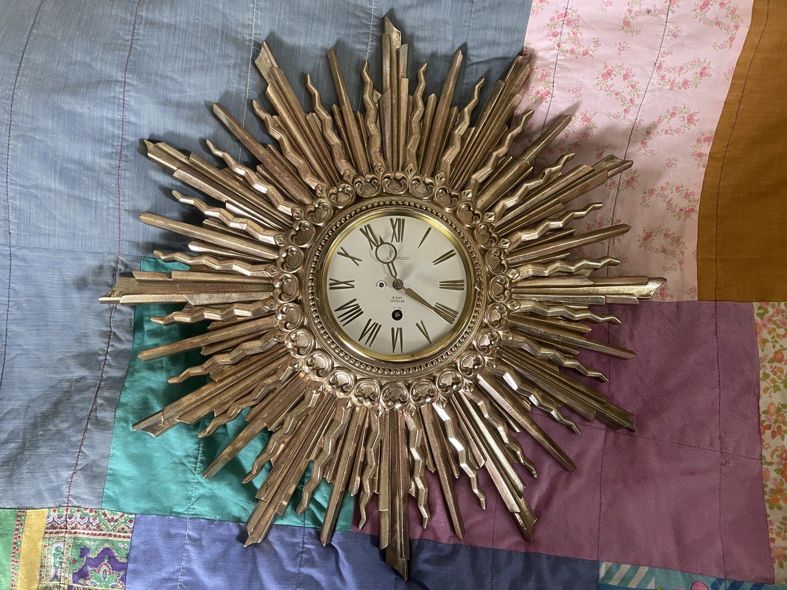 Syroco MCM Vintage Sunburst Starburst Wall Clock 19\