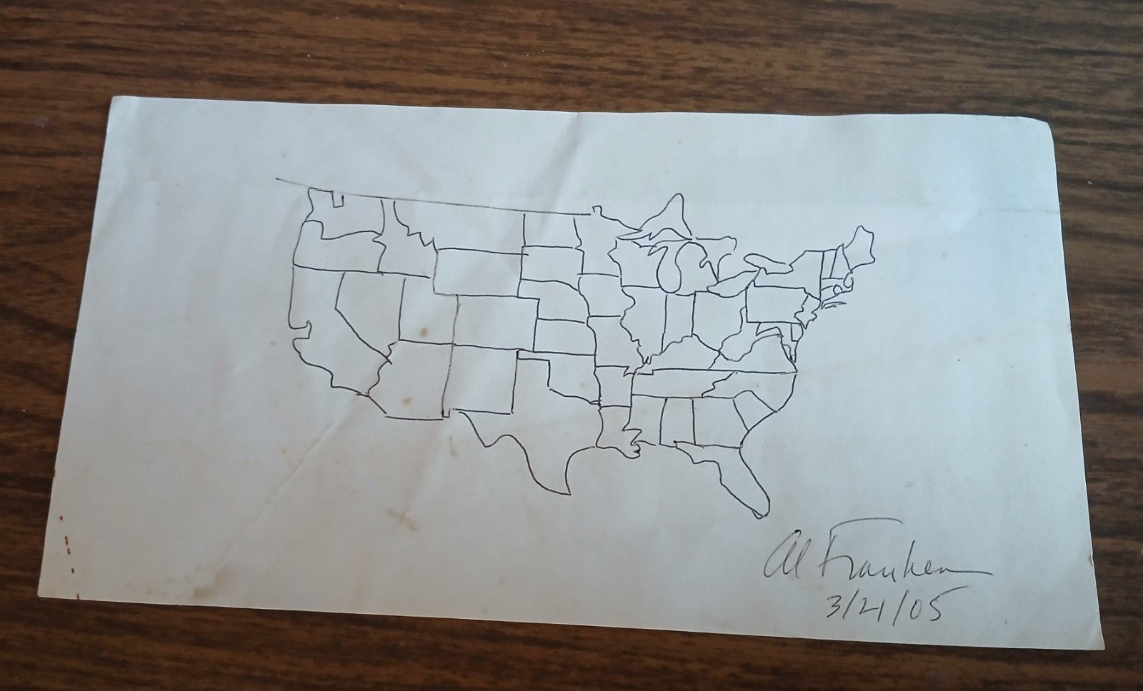 Al Franken Hand-drawn US Map with Autograph