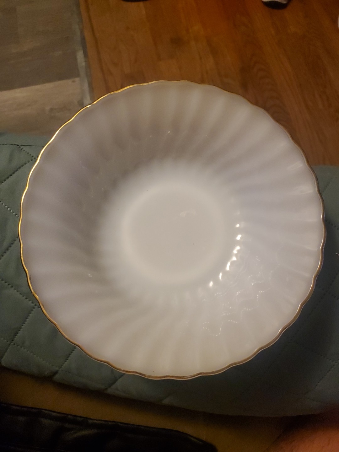 Vintage Anchor Hocking Heat Resistant Serving Bowl, White With Gold Trim