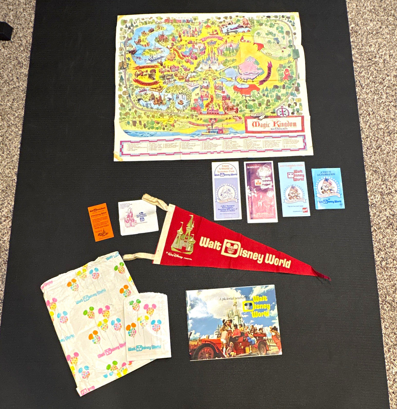Vintage 1975 Walt Disney World Memorabilia Lot Magic Kingdom Map Pennant Booklet Vintage 1975 Walt Disney World Memorabilia Lot Magic Kingdom Map Pennant Booklet