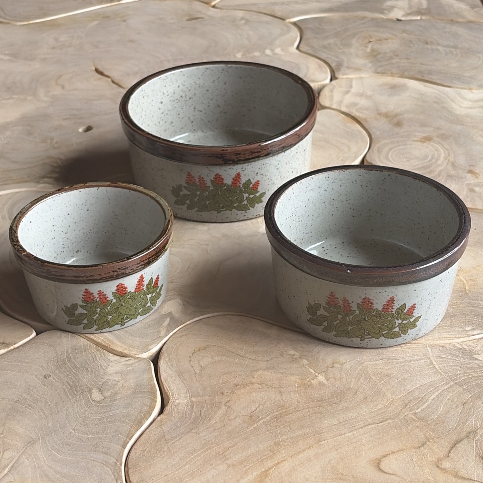 Vintage Takahasi Speckled Stoneware Oven To Table Nesting Bowl Set