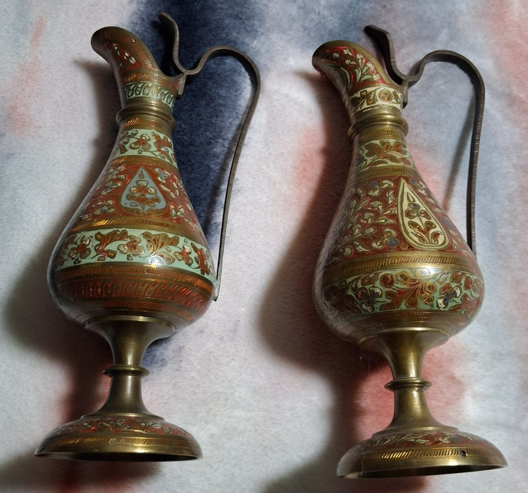 RARE BRASS Enamel Old Wine Server Crafted In India 