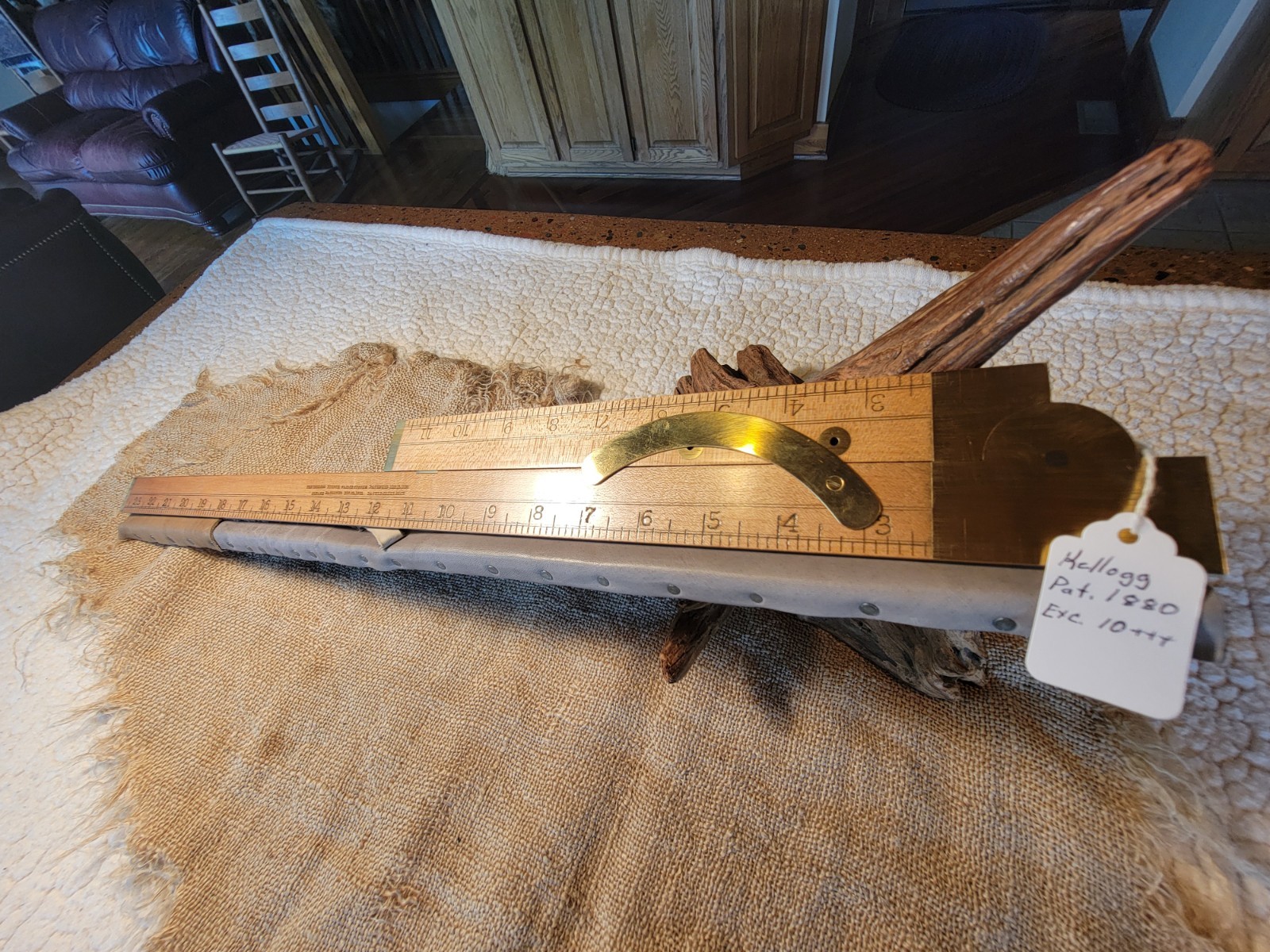 Vintage Antique Kellogg Boxwood Folding Square Pat. 1880 Exc.