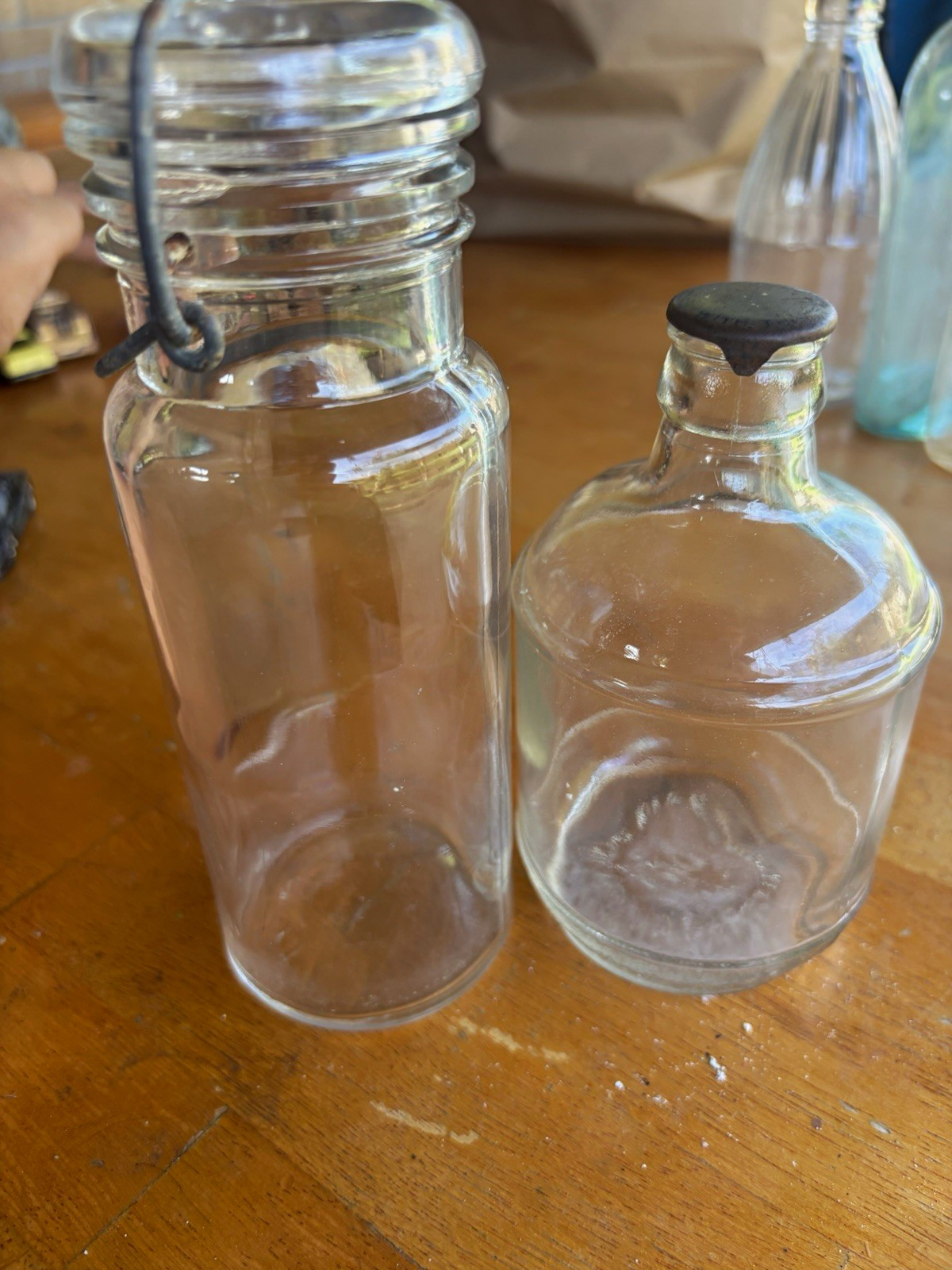 Lot of 2 Clear Antique Glass Bottles 