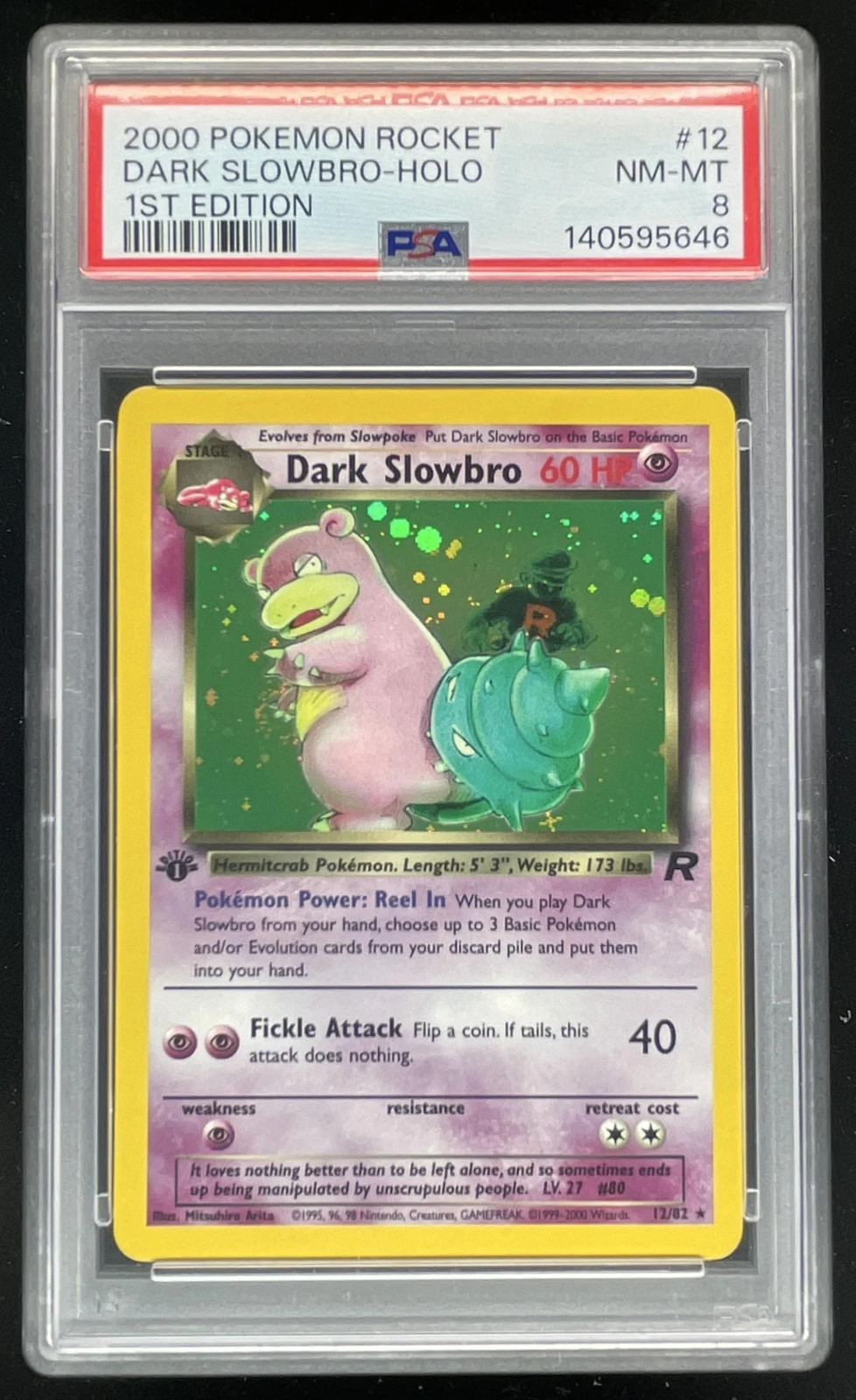 2000 Pokemon Team Rocket First Edition #12/82 Dark Slowbro Holo PSA 8