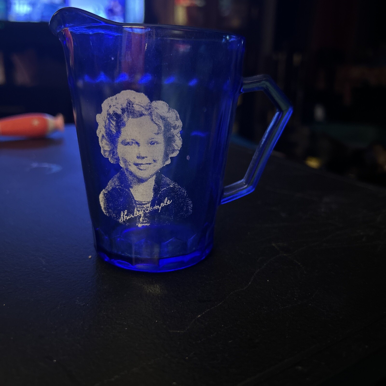 Vintage Shirley Temple Blue Glass Pitcher 4.4 inch Collectible Vintage Shirley Temple Blue Glass Pitcher 4.4 inch Collectible