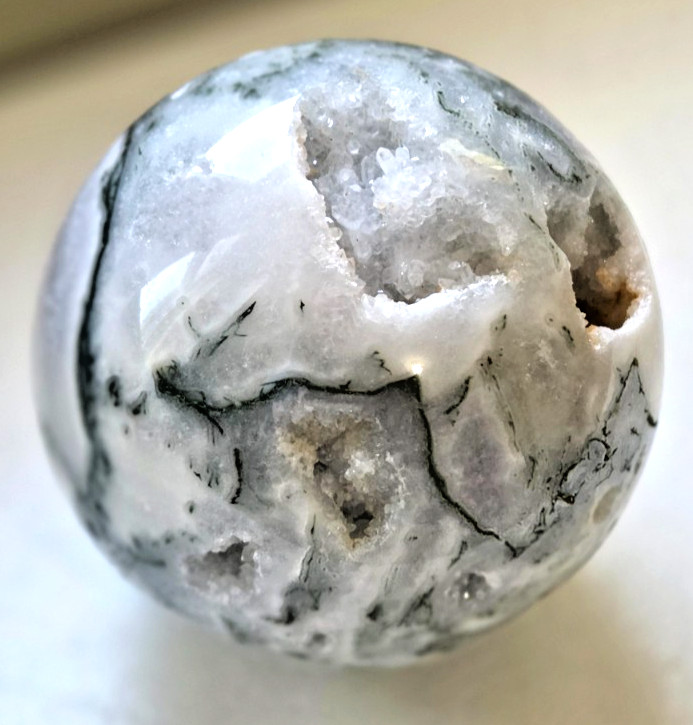 Moss Agate Sphere 70.8mm Druzy Quartz Crystal Ball Healing Stone 462 grams