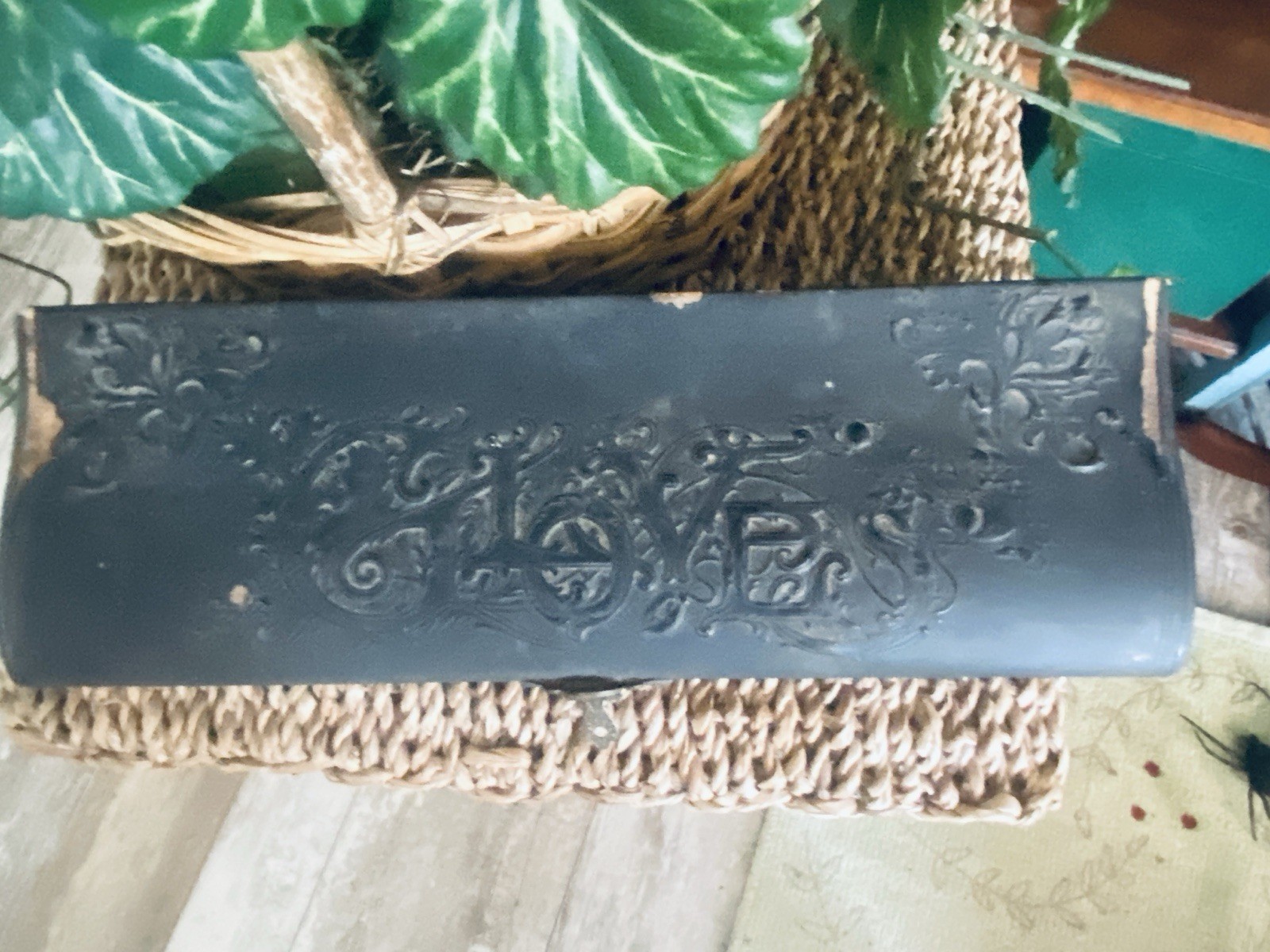 Antique Victorian Black Celluloid Dresser Box For Gloves Circa 1900