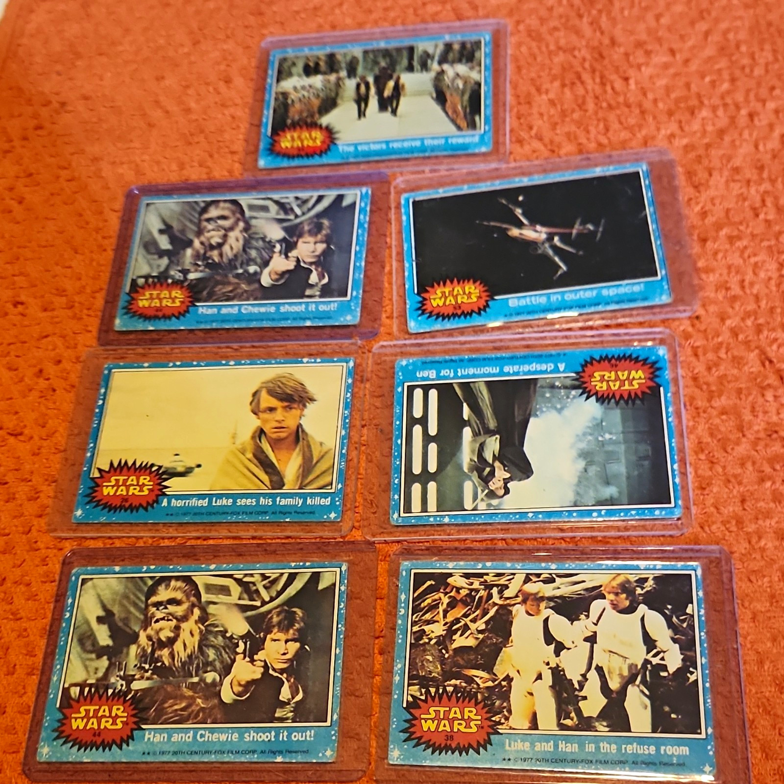 1977 Topps Star Wars Cards Lot (7) Han Chewbacca Luke Ben #46 #53 #38