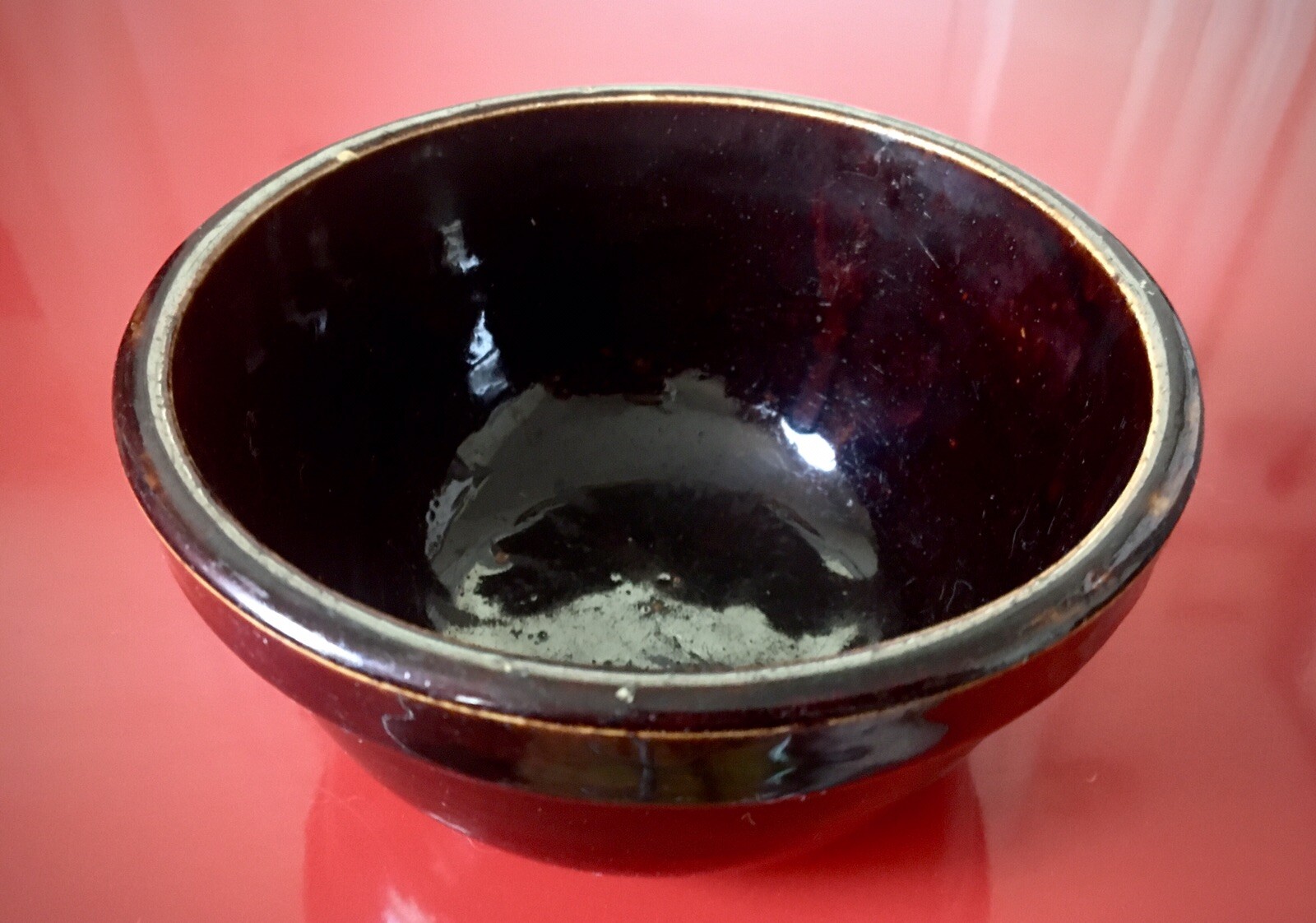 Vtg Brown  Crockery Pottery Mixing Cereal Bowl 6”