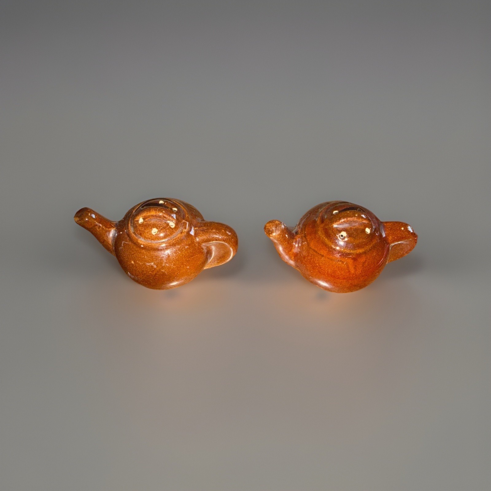 Vintage Brown Drip Glaze Teapot Salt Pepper Shakers Set Pottery Country Rustic