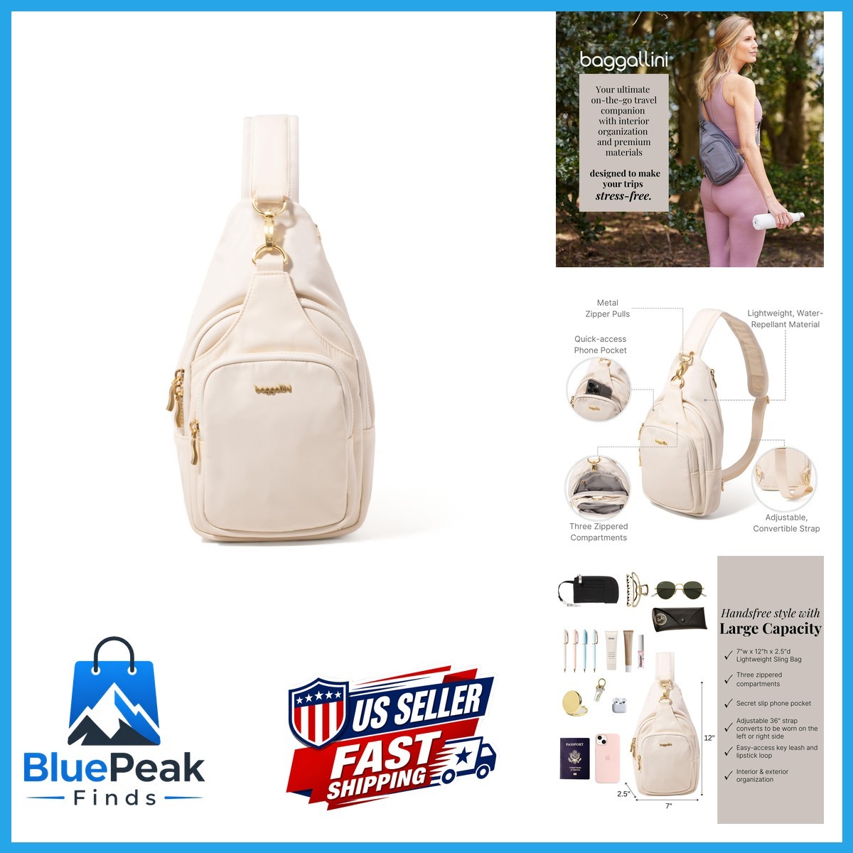 Baggallini Central Park Sling - 12x7 Sling Crossbody Bag Convertible Adjustable Baggallini Central Park Sling - 12x7 Sling Crossbody Bag Convertible Adjustable