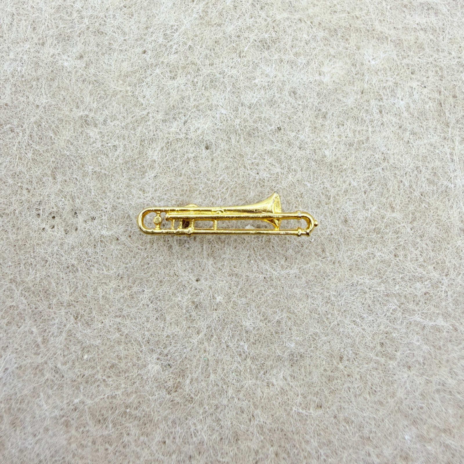 Vintage Gold Tone Miniature Brass Slide Trombone Musical Instrument Lapel Pin Vintage Gold Tone Miniature Brass Slide Trombone Musical Instrument Lapel Pin