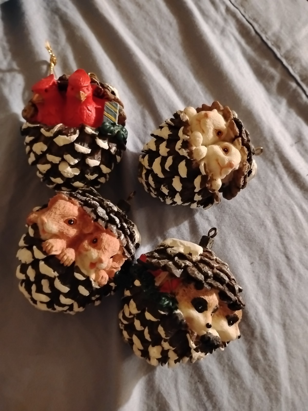 Woodland Creature Pine Cone Christmas Ornaments