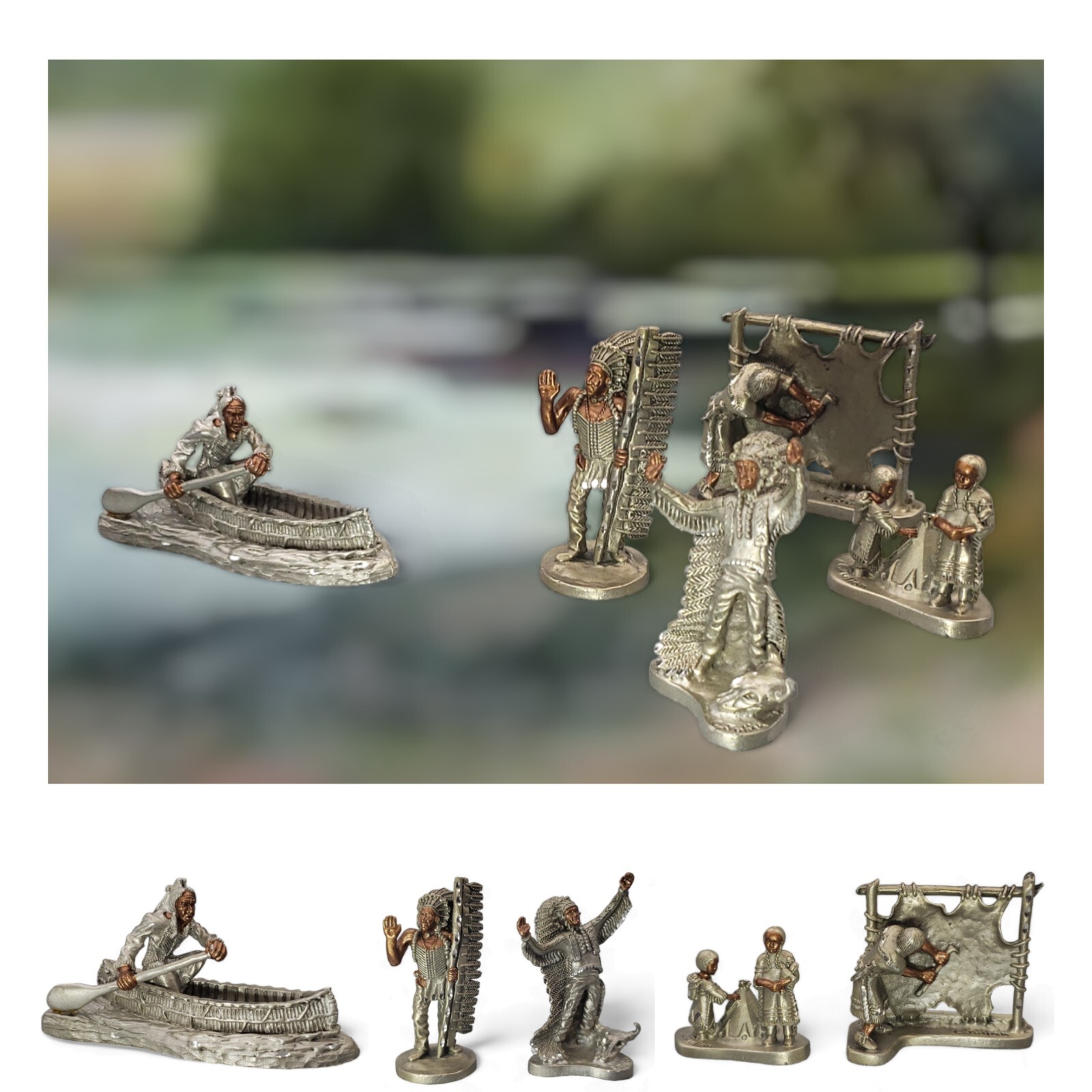 Vintage MWFP Masterworks & BKS Pewter Native American Sculptures Set of 5