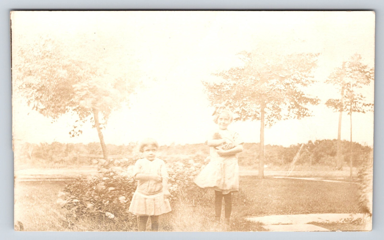 Postcard Unidentified RPPC, Two Girls, Children Posing, Girl Holding Kitten Cat