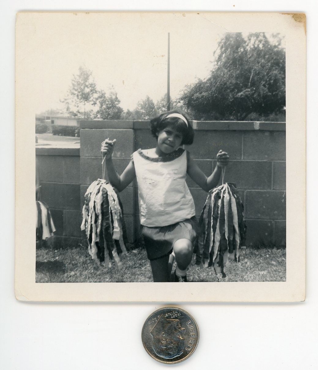 Old 1960's photo / Poor CHEERLEADER with Homemade Pom-Poms Mistaken 4 Fishmonger