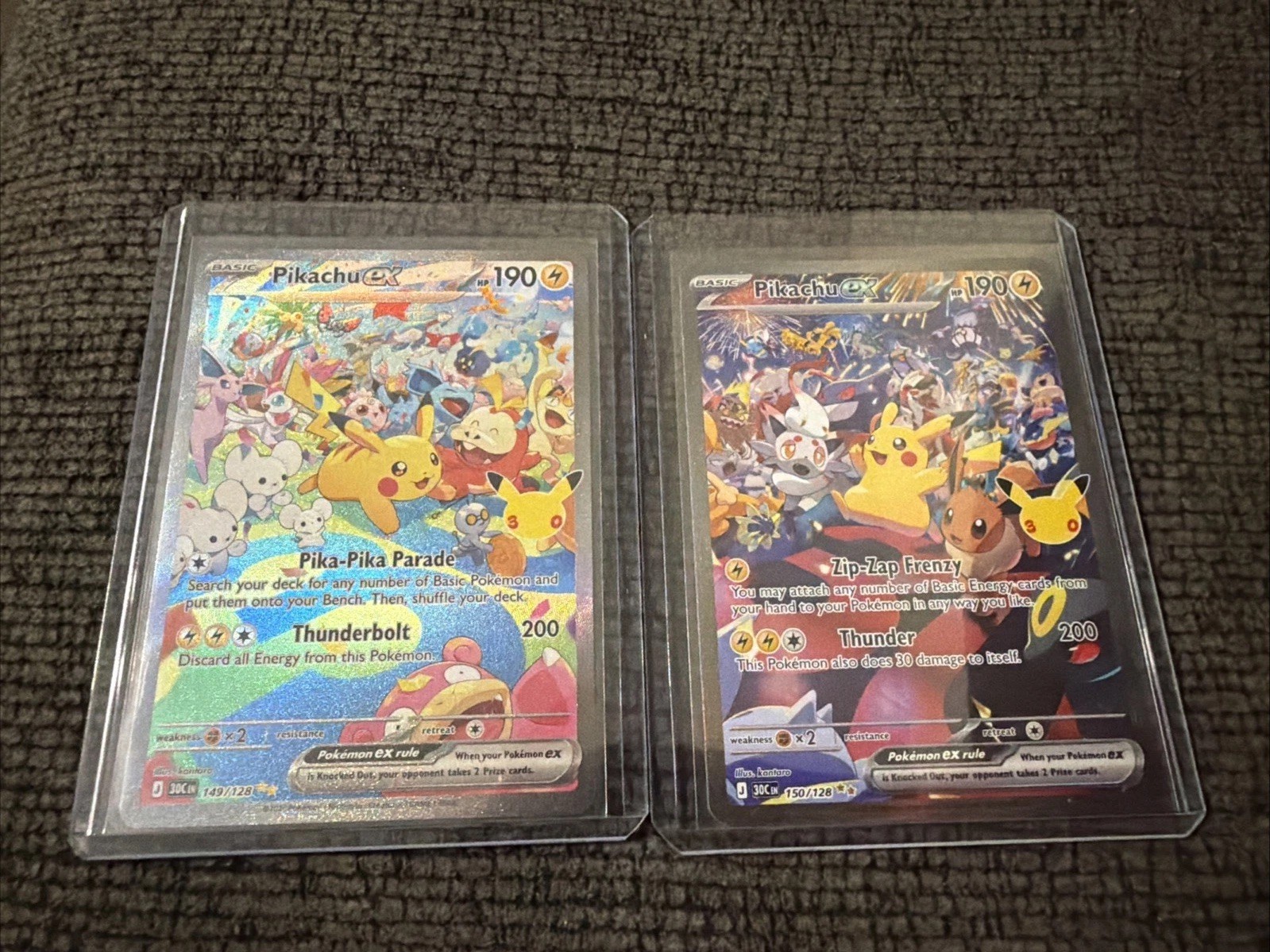 Pikachu ex 149/128 & 150/128 SIR Day Night Pair 30th Celebration Pokemon NM