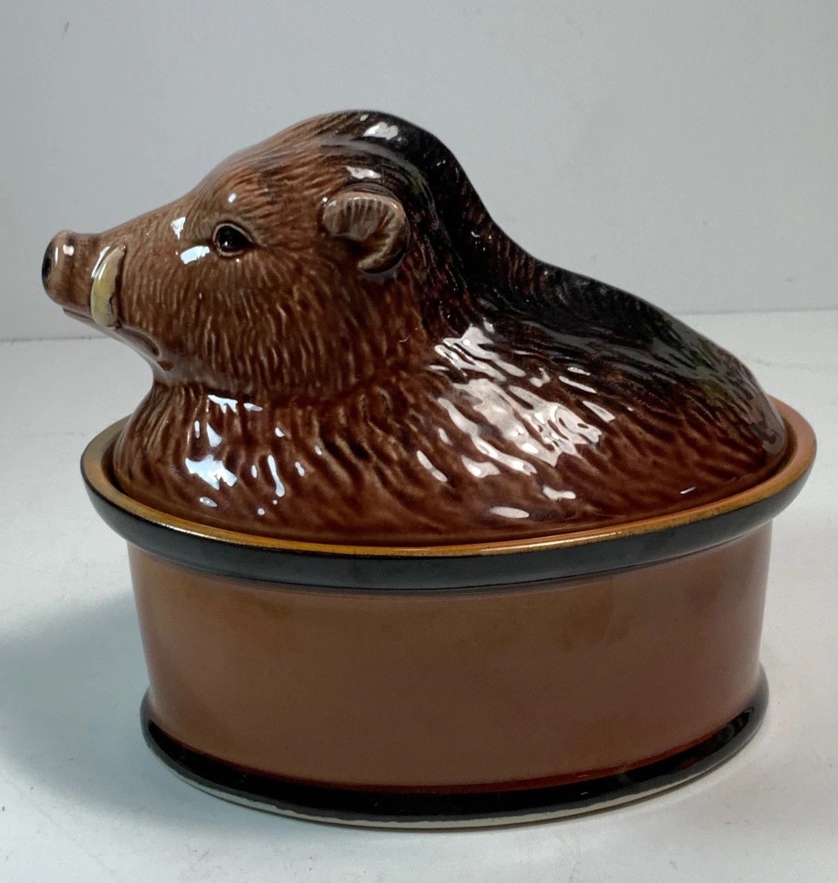 RARE Vintage Faiencerie Subtil Wild Boar Tureen Dish Portugal 6.5 in.